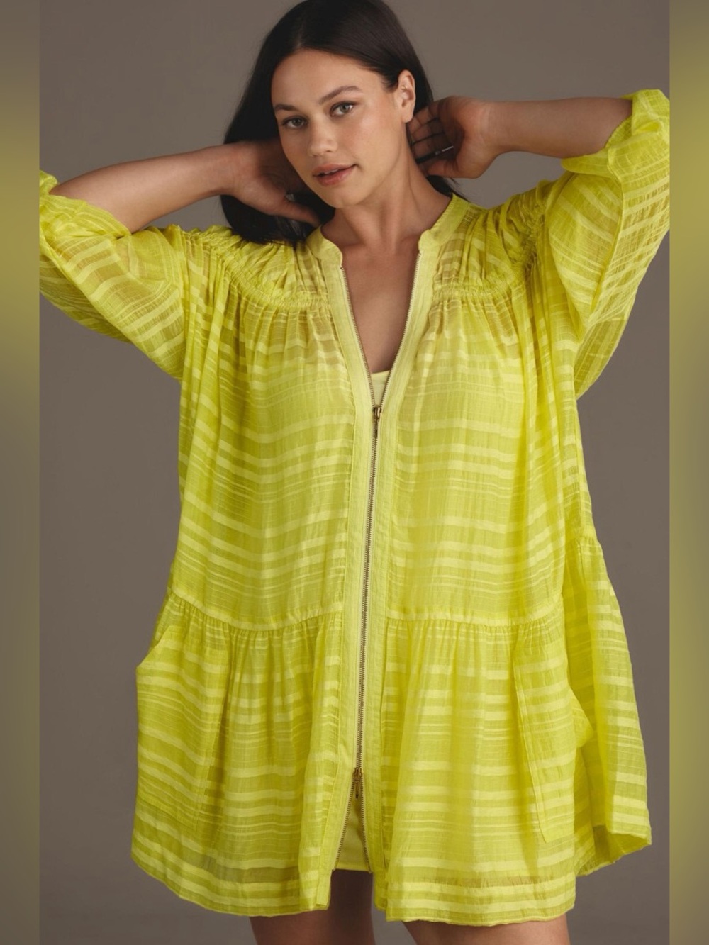Anthropologie Zip Front Swim Cover Up Removable Liner Size XXSP